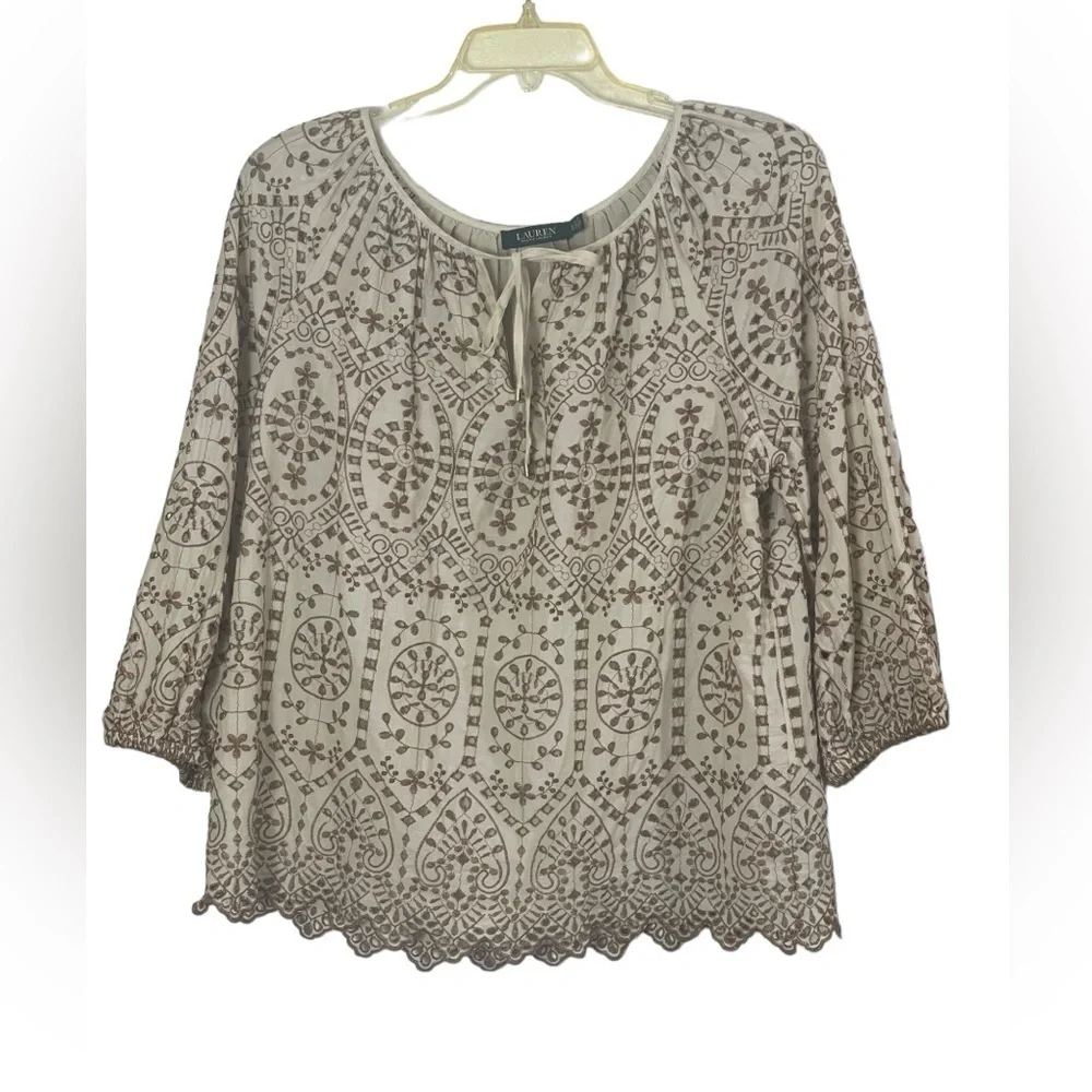 Lauren Ralph Lauren cotton eyelet raglan sleeve top. Size XL GUC to EUC - Picture 5 of 12